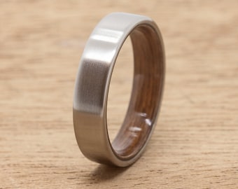 Titanium and Walnut wood ring, satin finish, handmade wedding band
