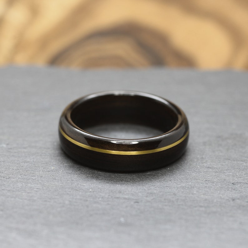 Ebony bentwood ring with Brass inlay, natural wooden ring, wooden wedding band, bentwood bands, mens wood wedding band image 4