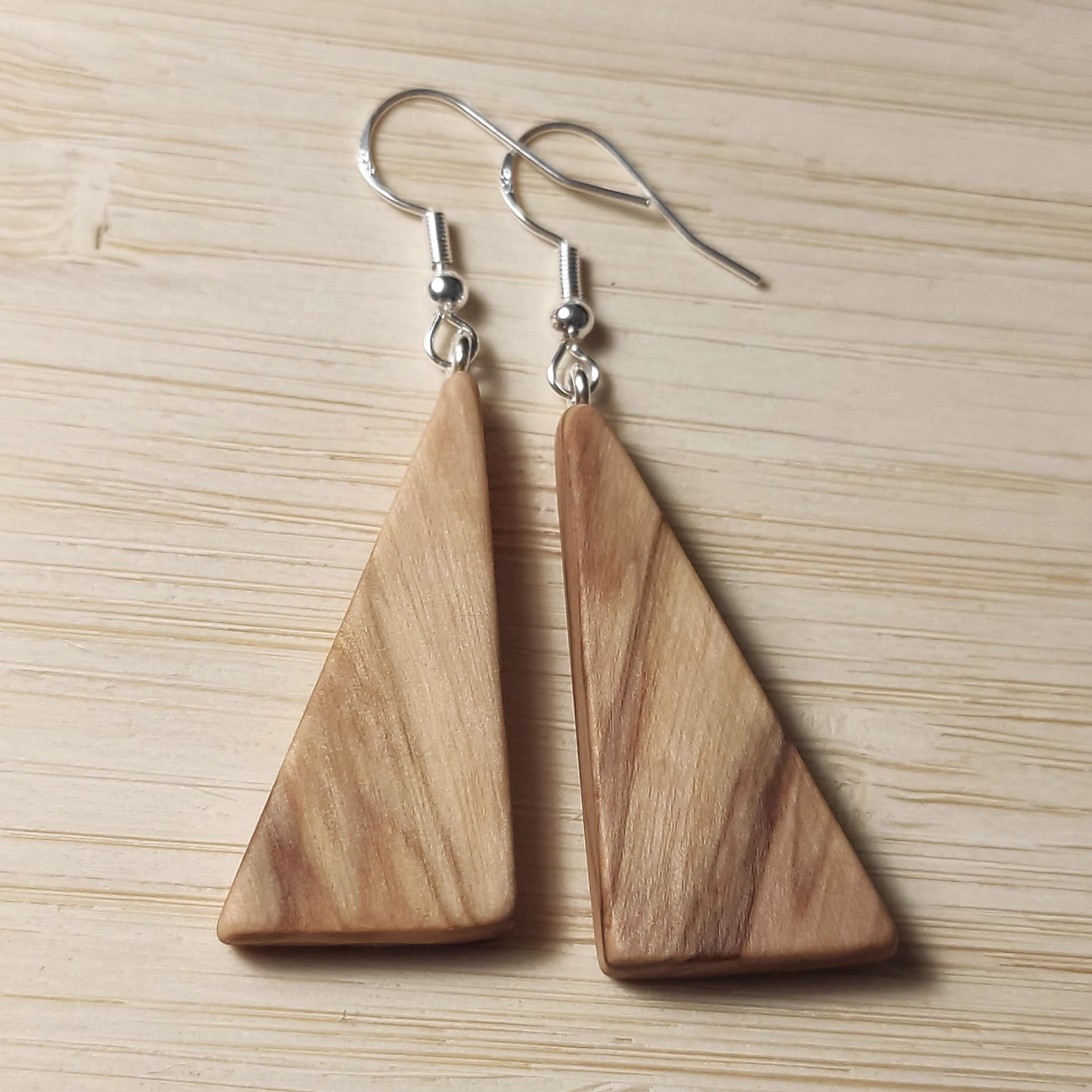 Olive Wood Earrings Silver Ear Wire Handmade Wooden Etsy