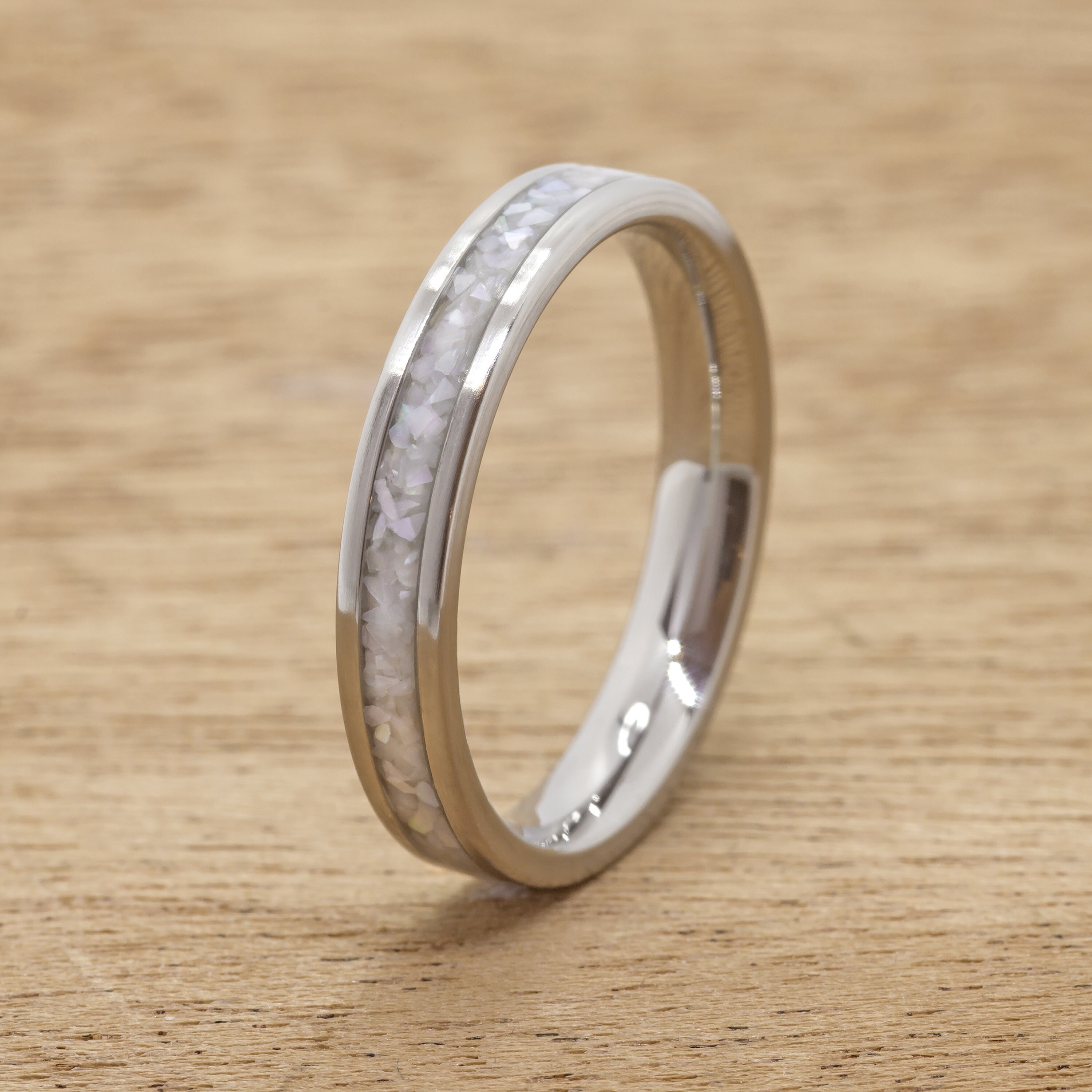 Handmade Inlay Ring, Mother of Pearl and Black Obsidian, Stainless ...