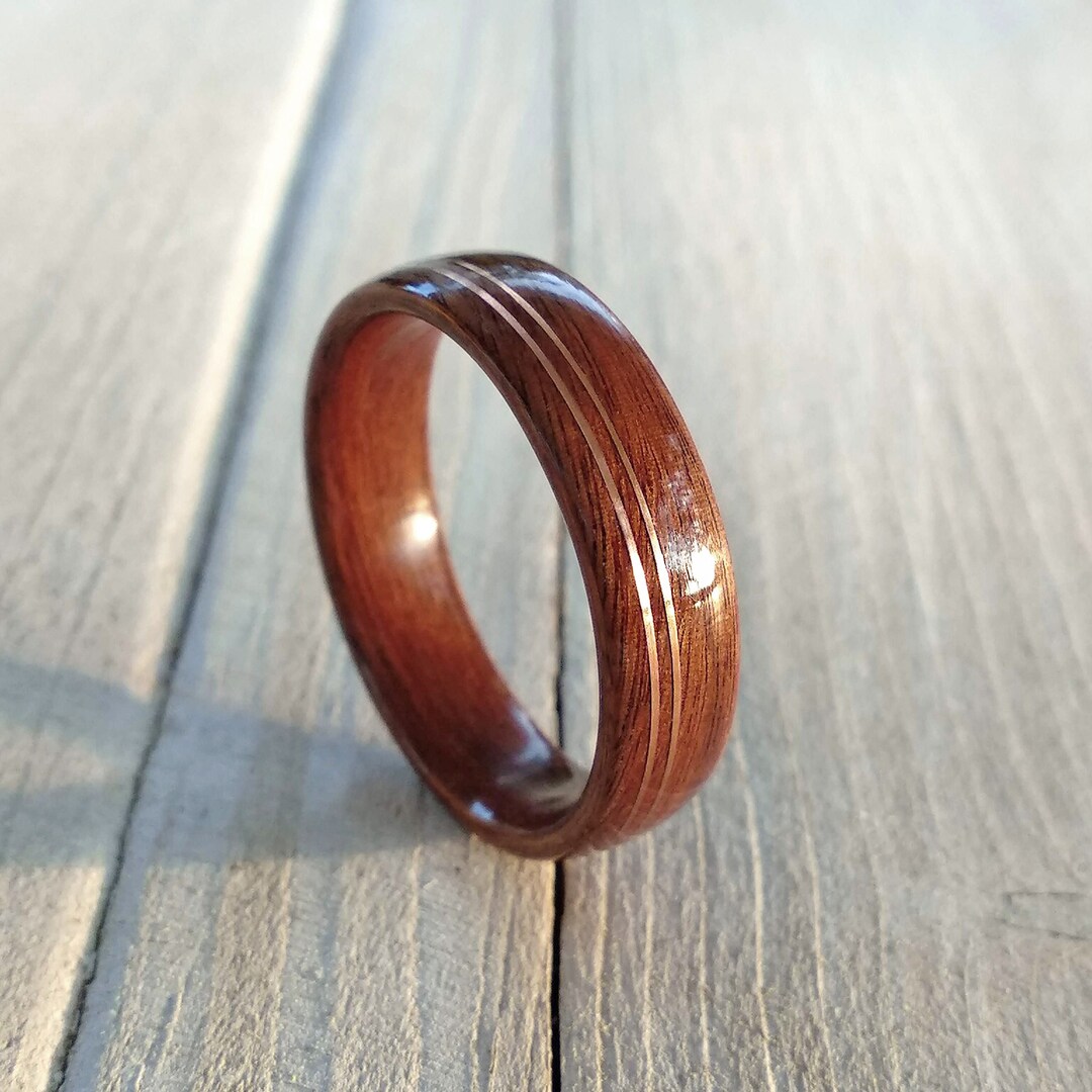 Rosewood and Double Copper Inlay Wood Ring Bentwood Wedding Etsy UK