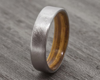 Titanium and Zebrano wood ring, textured brushed finish, handmade wedding band