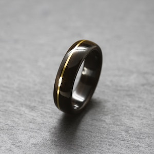 Ebony bentwood ring with Brass inlay, natural wooden ring, wooden wedding band, bentwood bands, mens wood wedding band image 2