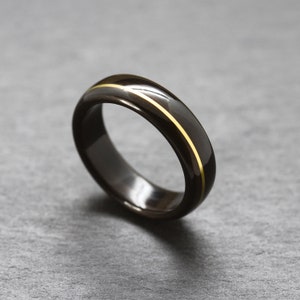 Ebony bentwood ring with Brass inlay, natural wooden ring, wooden wedding band, bentwood bands, mens wood wedding band image 3