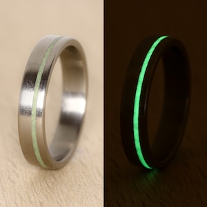 Titanium ring with glow in the dark inlay, Green glow ring, Glowing band, Titanium engagement ring, mens wedding band, Star Wars ring