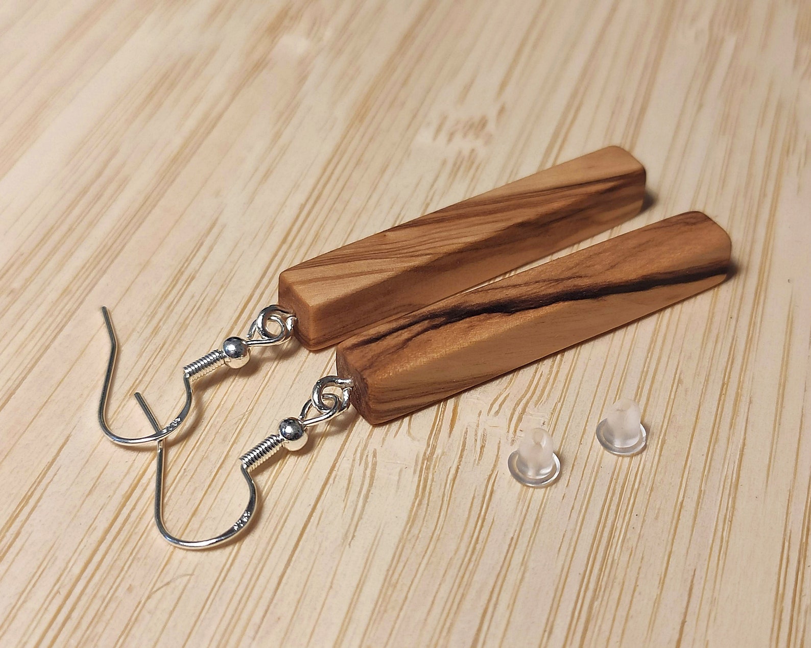 Olive Wood Earrings Silver Ear Wire Handmade Wooden Etsy