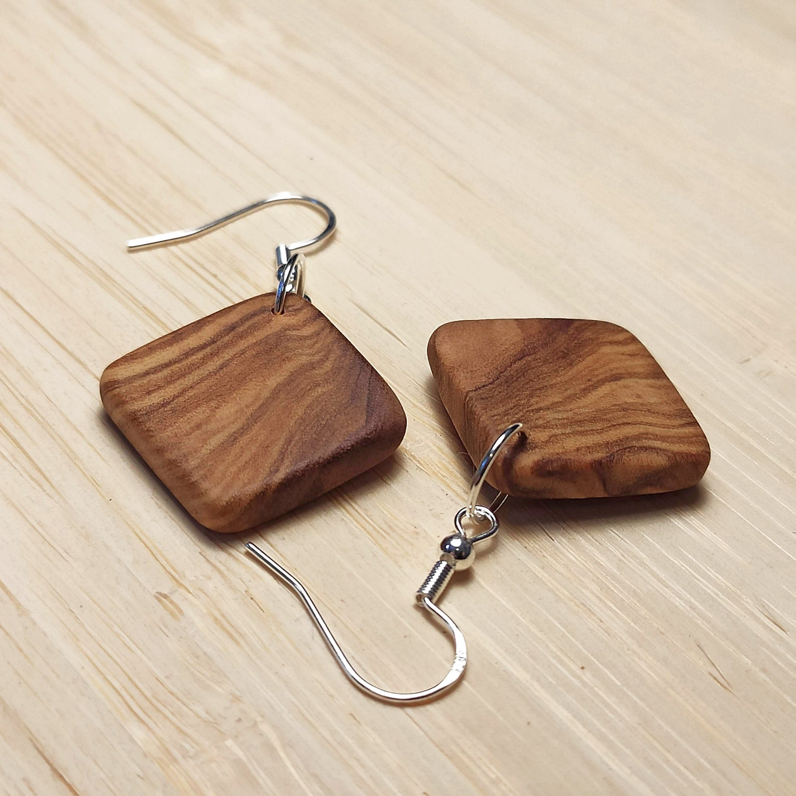 Olive Wood Earrings Silver Ear Wire Handmade Wooden Etsy