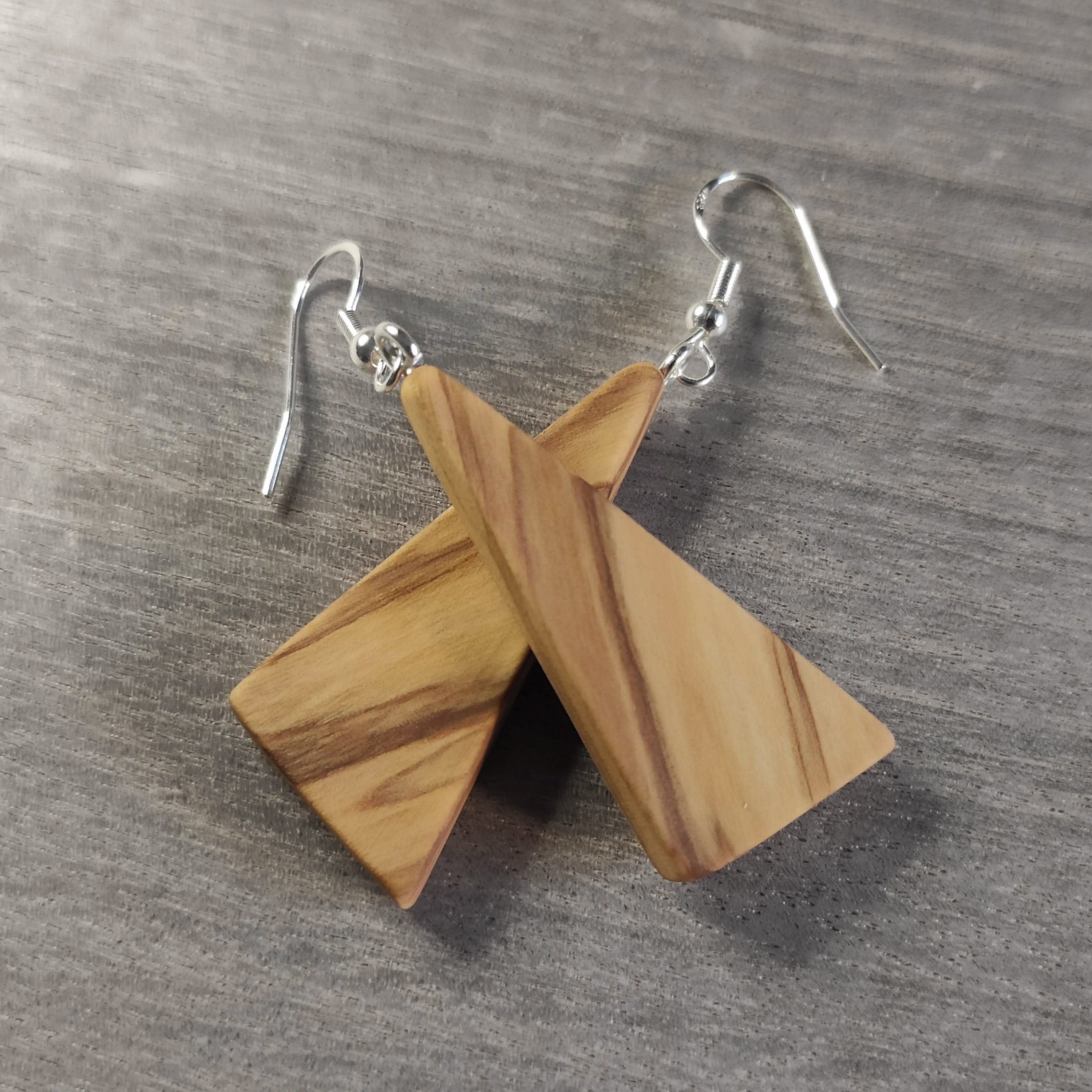 Olive Wood Earrings Silver Ear Wire Handmade Wooden Etsy