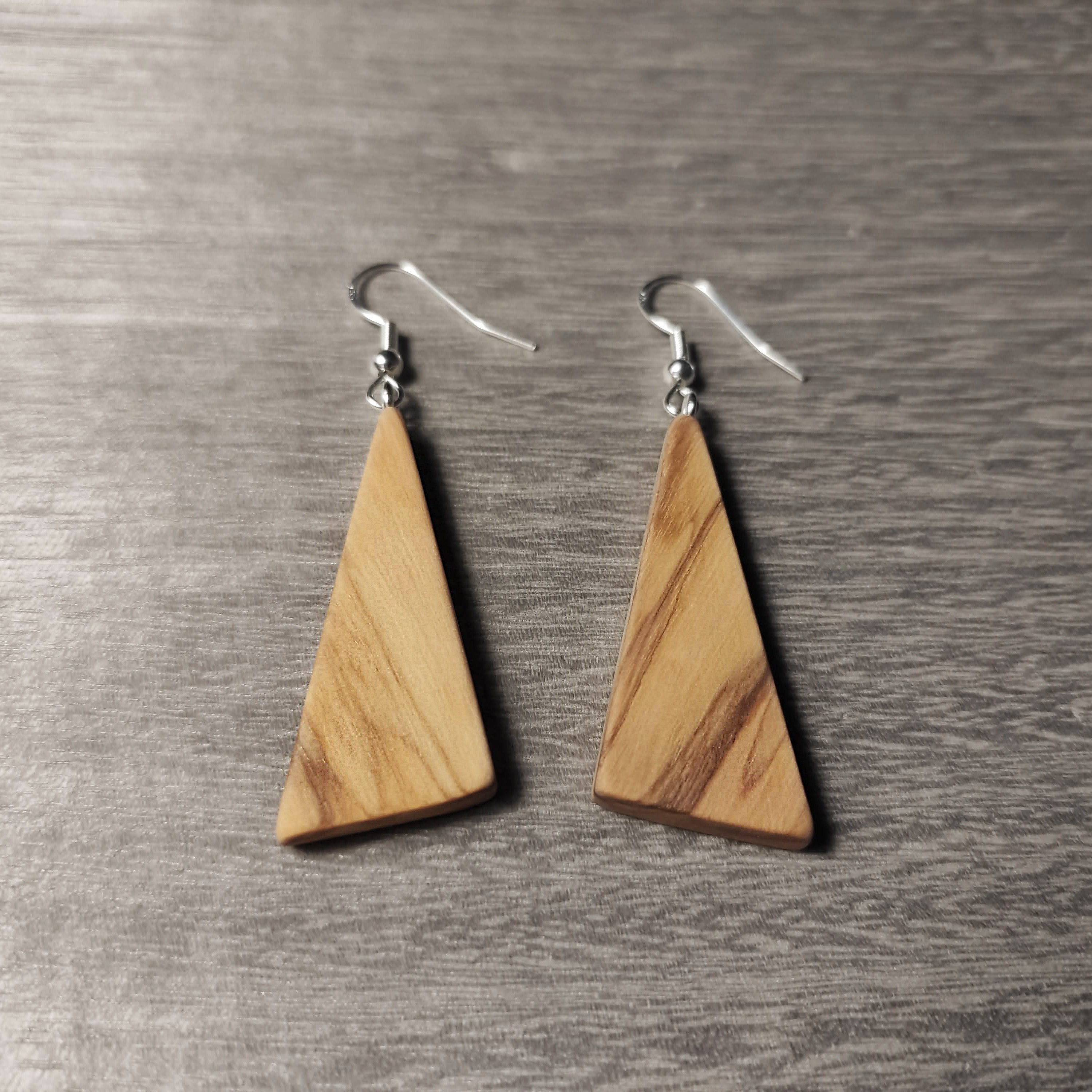 Olive Wood Earrings Silver Ear Wire Handmade Wooden Etsy