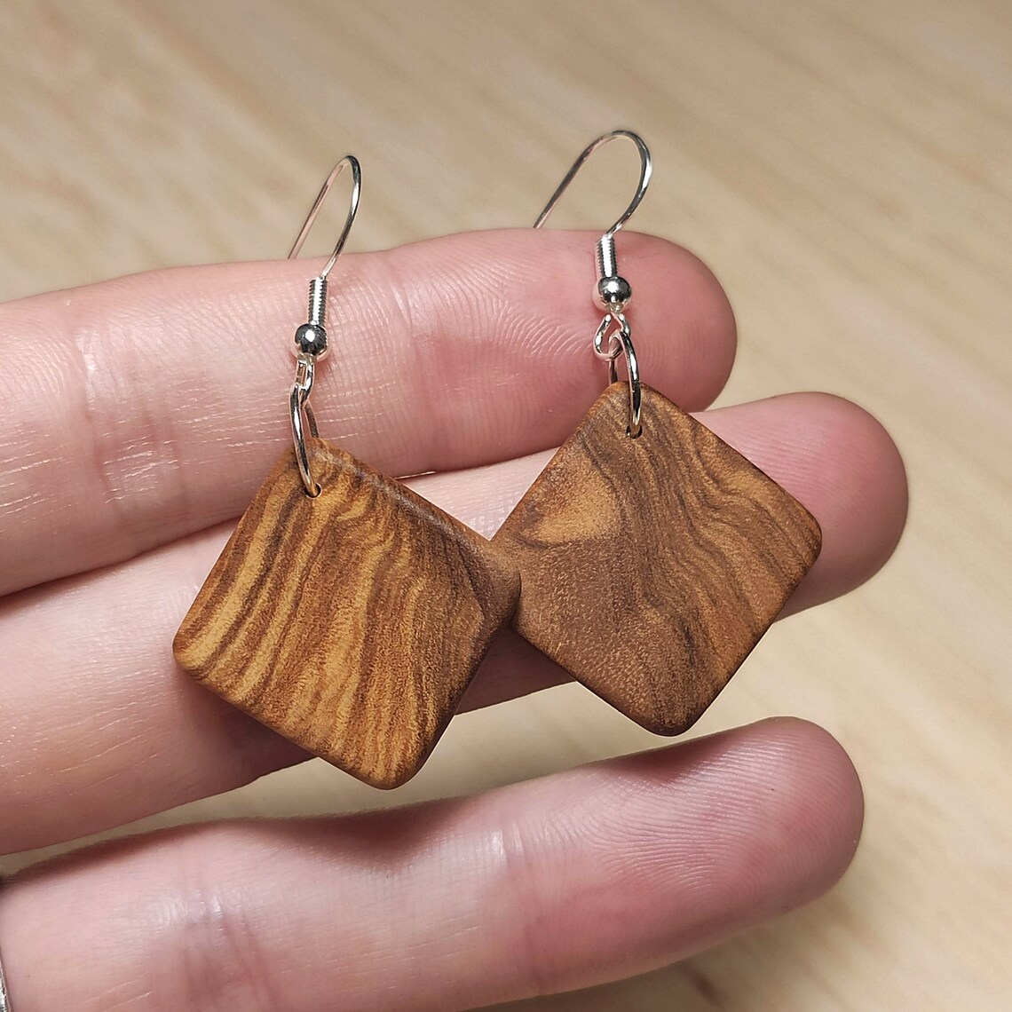 Olive Wood Earrings Silver Ear Wire Handmade Wooden Etsy