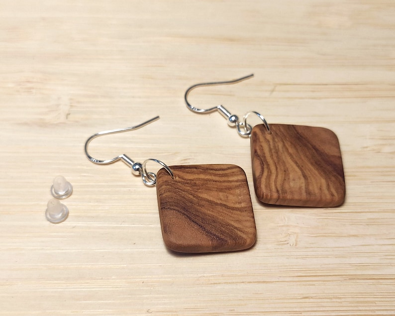 Olive Wood Earrings Silver Ear Wire Handmade Wooden Etsy