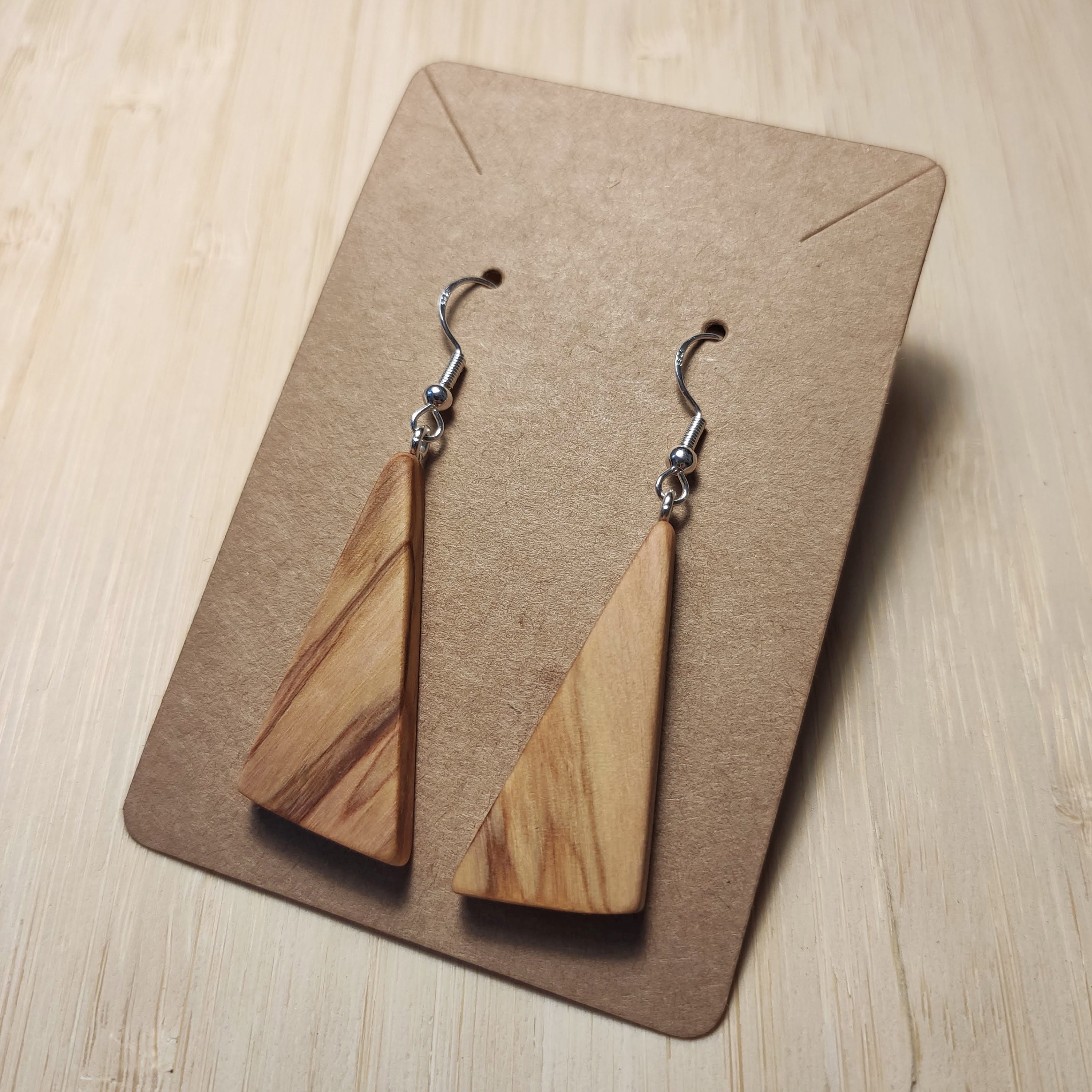 Olive Wood Earrings Silver Ear Wire Handmade Wooden Etsy