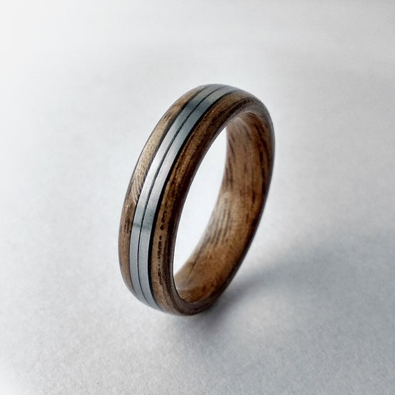 Stainless Steel and Walnut Wooden ring wood wedding ring | Etsy