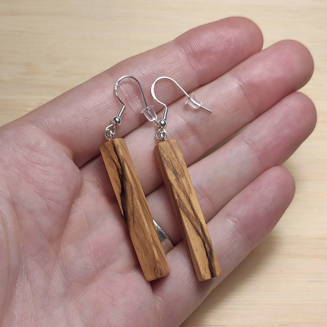 Olive Wood Earrings Silver Ear Wire Handmade Wooden Etsy
