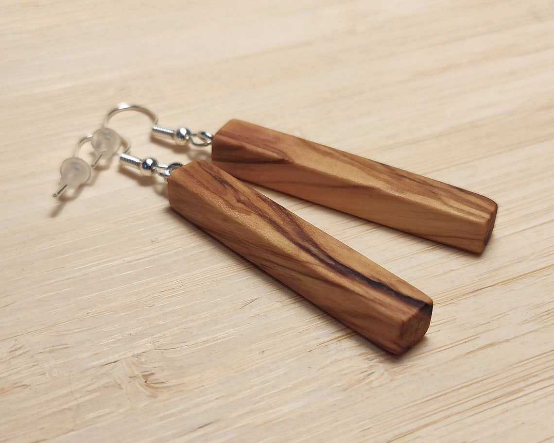 Olive Wood Earrings Silver Ear Wire Handmade Wooden Etsy