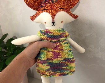 Handmade and embroidered fox heirloom doll