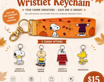Fall Character Keychain Wristlet with Gold Hardware