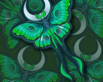 Lunar Moth Glossy Vinyl Die Cut Sticker | Strawberry Moon Creatives