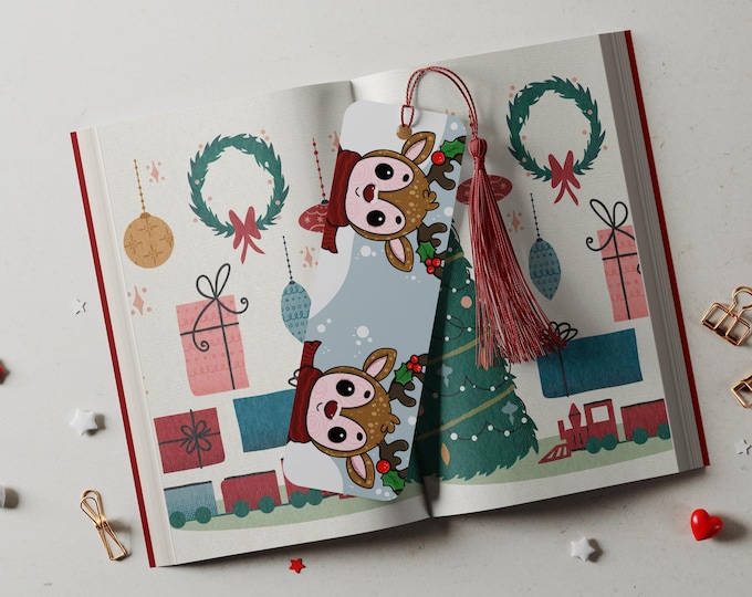 Featured listing image: Reindeer Friends Double-Sided Bookmark | Strawberry Moon Creatives