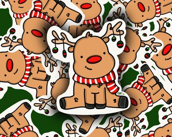 Sitting Reindeer Die Cut Vinyl Sticker | Strawberry Moon Creatives