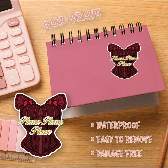 Please Please Please Red Corset Die Cut Sticker - Sabrina | StrawberryMoonCreatives