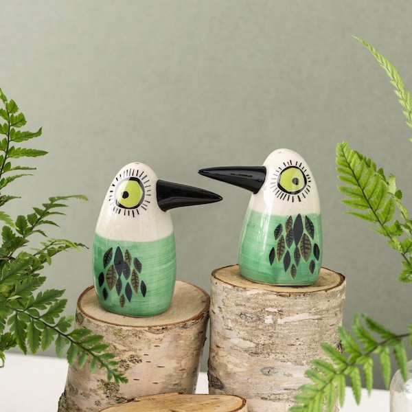 Bird Salt and pepper shakers by Hannah Turner - Buy these handmade ceramic bird shakers, perfect wedding gift for lovebirds, UK designed