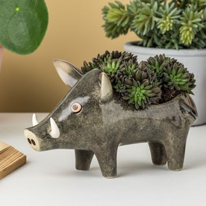 Handmade Ceramic Wild Boar Planter by Hannah Turner