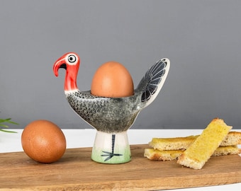 Handmade Ceramic Turkey Egg Cup, pottery gift, designed in UK by Hannah Turner, gift boxed, retro Turkey, vintage soft boiled egg holder