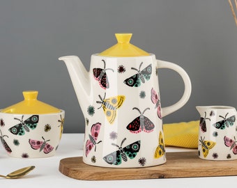 Handmade Ceramic Moth Pattern Teapot, designed in the UK by Hannah Turner. The perfect gift-boxed gift for any nature lover,