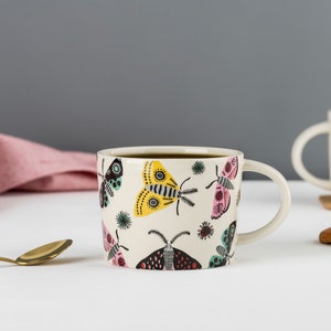 Handmade Ceramic Moth Large Mug, designed in the UK by Hannah Turner, gift boxed Moth Gift for moth and nature lovers.