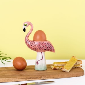 Flamingo Egg Cup, perfect gift for kids, Handmade Ceramic Flamingo gift, retro flamingo, kitsch flamingo, designed in UK by Hannah Turner image 1