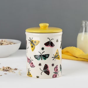 Handmade Ceramic Moth Storage Jar, designed in the UK by Hannah Turner. Perfect Cookie Jar or Storage Canister, Gift Boxed Pottery Jar
