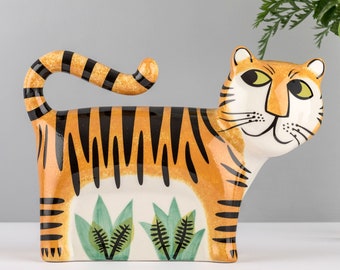 Handmade Ceramic Tiger Money Bank helps Tiger conservation, each money box donates to a Tiger Charity, pottery tiger gift by Hannah Turner