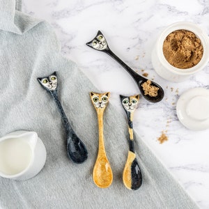 Handmade Ceramic Cat Spoons set of 4 by Hannah Turner