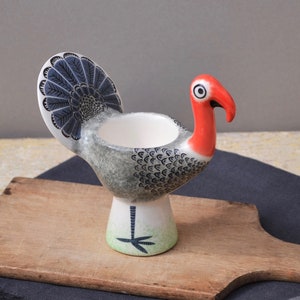 Handmade Ceramic Turkey Egg Cup, pottery gift, designed in UK by Hannah Turner, gift boxed, retro Turkey, vintage soft boiled egg holder image 2