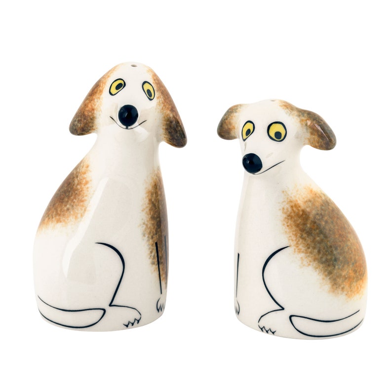 Handmade ceramic scruffy dog salt and pepper shakers by Hannah Turner