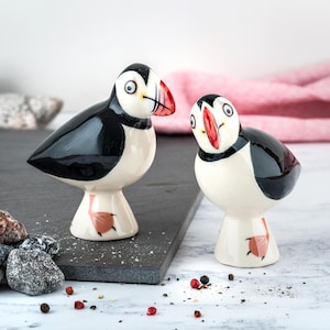 Handmade Ceramic Puffin Salt and Pepper Shakers, UK Design