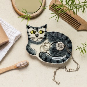 Handmade Ceramic Grey Tabby Cat Trinket Dish by Hannah Turner