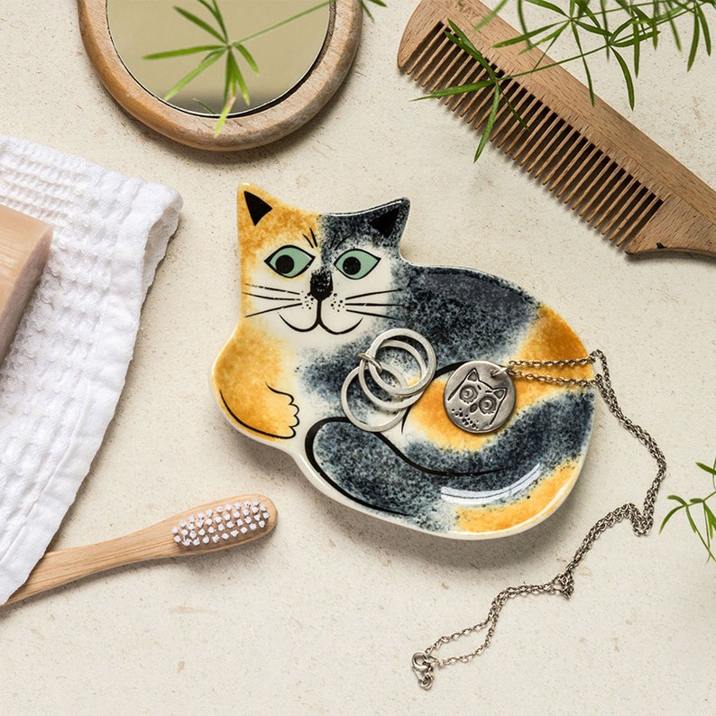 Handmade Ceramic Tortoiseshell Cat Trinket Dish by Hannah Turner