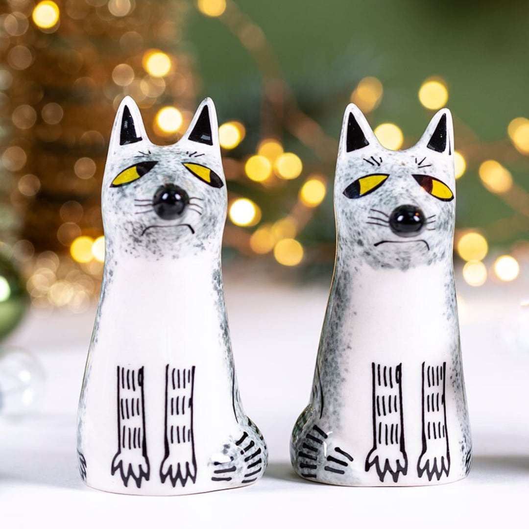 Handmade Ceramic Wolf Salt and Pepper Shakers by Hannah Turner, Pottery