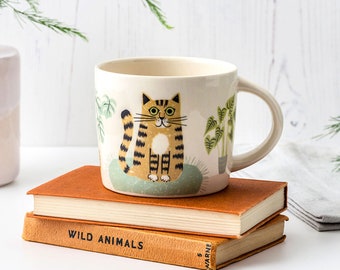 Handmade Ceramic Cat Mug, designed in the UK by Hannah Turner. Perfect Mug for Morning Tea or Coffee, Gift Boxed Pottery Mug