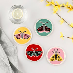 Handmade Ceramic Moth Coasters by Hannah Turner