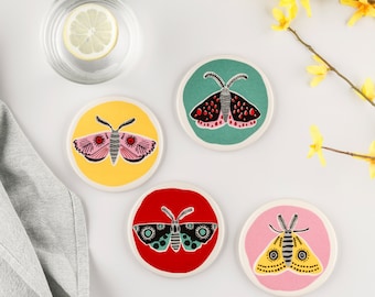 Handmade Ceramic Moth Coasters box set of 4