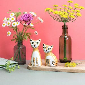Handmade Cat Salt and Pepper Shakers, designed in UK by Hannah Turner, gift boxed, retro cat, vintage cat gift, cat lover present