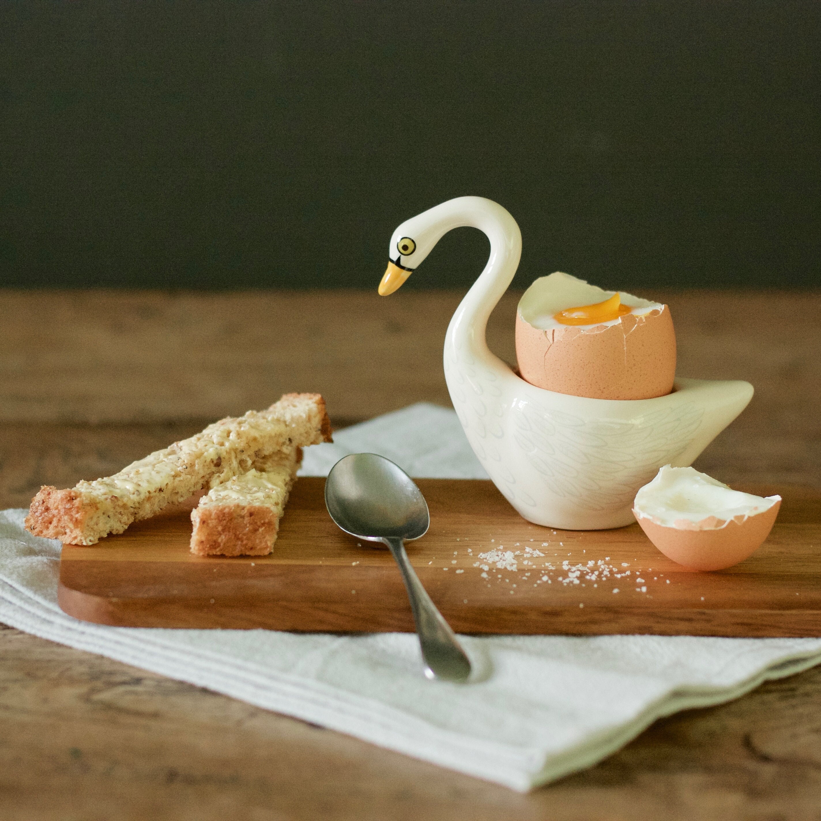 Handmade Ceramic White Swan Egg Cup, Vintage Soft Boiled Egg