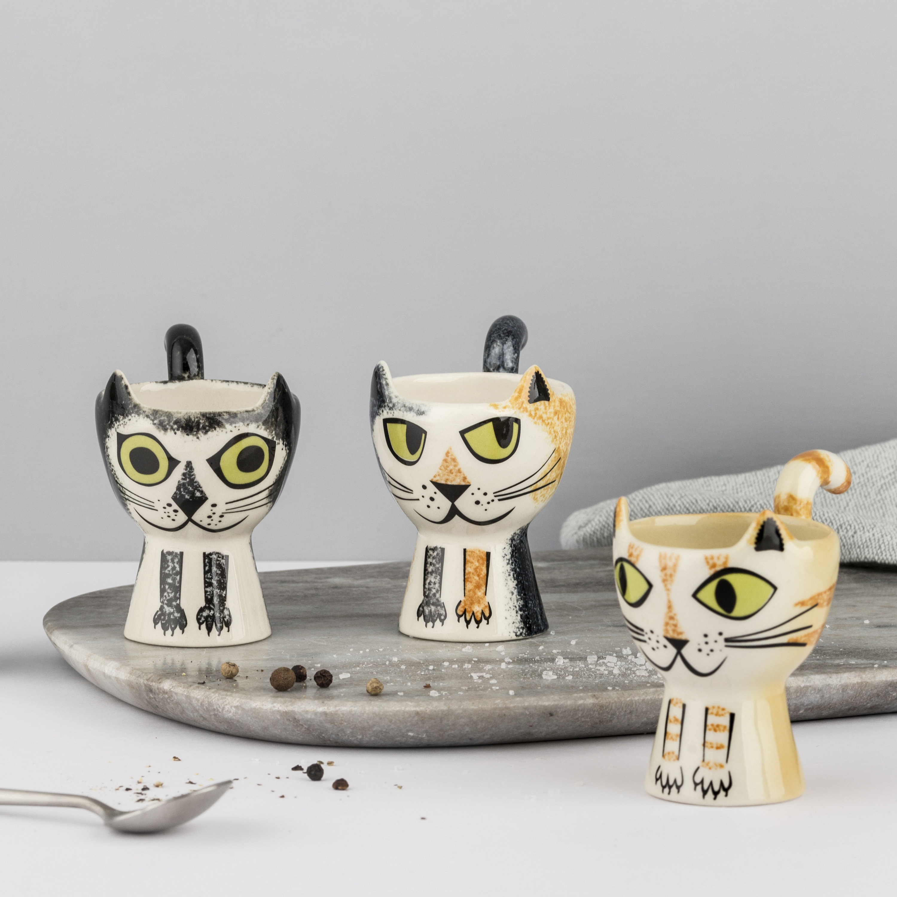Lot De 2 Coquetiers En Céramique Design Chat Mignon - Porte-Œufs Adorables Haute Qualité Pour Petit-Déjeuner Et Décoration