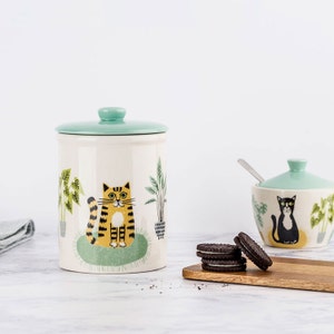 Handmade Ceramic Cat Storage Jar, designed in the UK by Hannah Turner. Perfect Cookie Jar or Storage Canister, Gift Boxed Pottery Jar