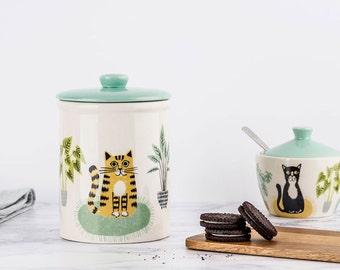 Handmade Ceramic Cat Storage Jar, designed in the UK by Hannah Turner. Perfect Cookie Jar or Storage Canister, Gift Boxed Pottery Jar