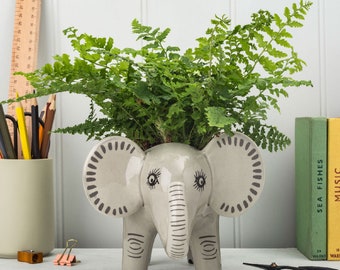 Handgemaakte keramische olifantenplanter van Hannah Turner, olifantenplantpot, keramisch olifantencadeau