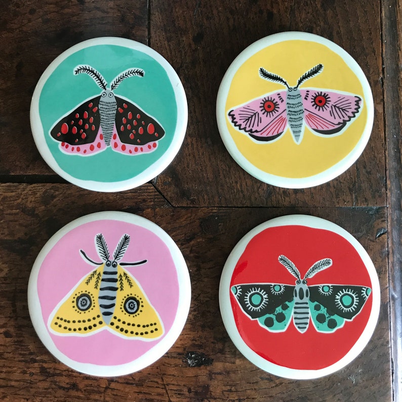 Handmade Ceramic Moth Coasters box set of 4 image 2